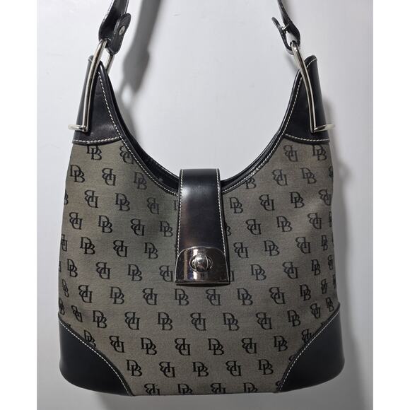 Dooney & Bourke Gray/Black Women’s Signature Hobo Bag Canvas Leather - Picture 2 of 14